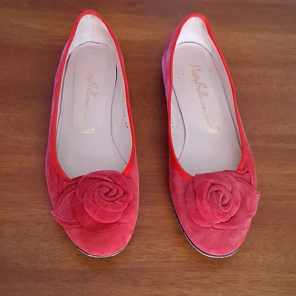 Pretty Ballerinas Red Suede Ballet Flats Leather Made In Spain sz 37 (US 6.5M) - Picture 2 of 9